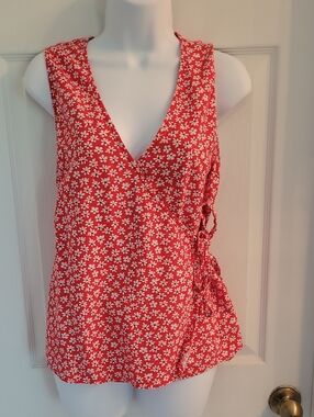 Old Navy Red Floral Wrap-Style Top